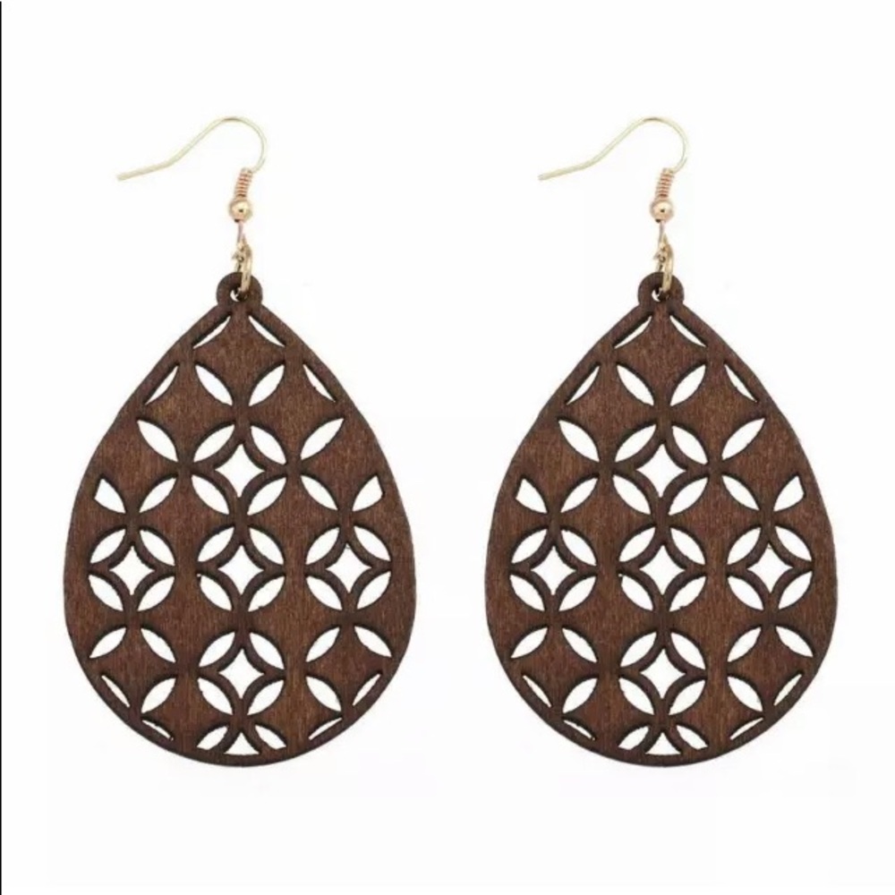 🌴Carved Wooden Teardrop Earrings